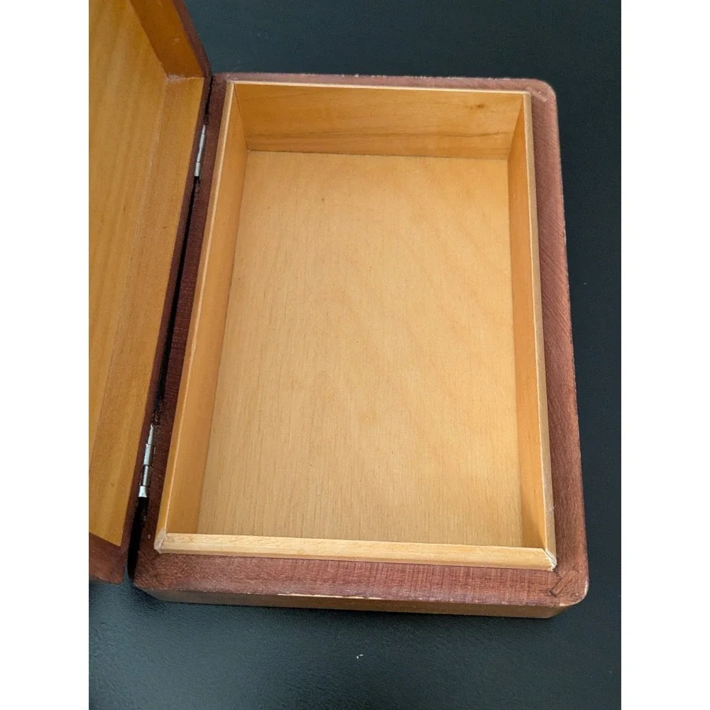 Vintage Wooden Jewelry Box Trinket Box Etched Train Design Poland 5.5